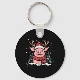 Pig Reindeer Santa Hat Christmas Xmas Keychain