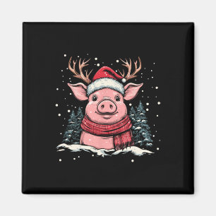 Pig Reindeer Santa Hat Christmas Xmas Magnet