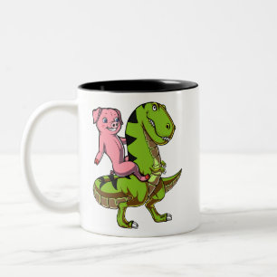Pig Riding T-Rex Dinosaur Funny Farm Animal Two-Tone Coffee Mug
