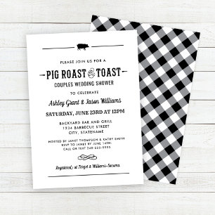 Pig Roast and Toast Black Couples Wedding Shower Invitation