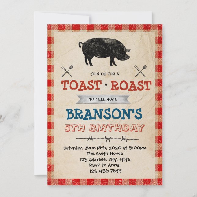 Pig roast and toast party invitation (Front)