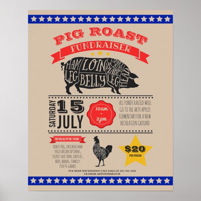 pig roast fundraiser school PTO PTA poster (Front)