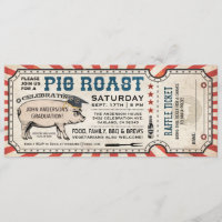 Pig Roast Graduation Invitations w/ Raffle Ticket