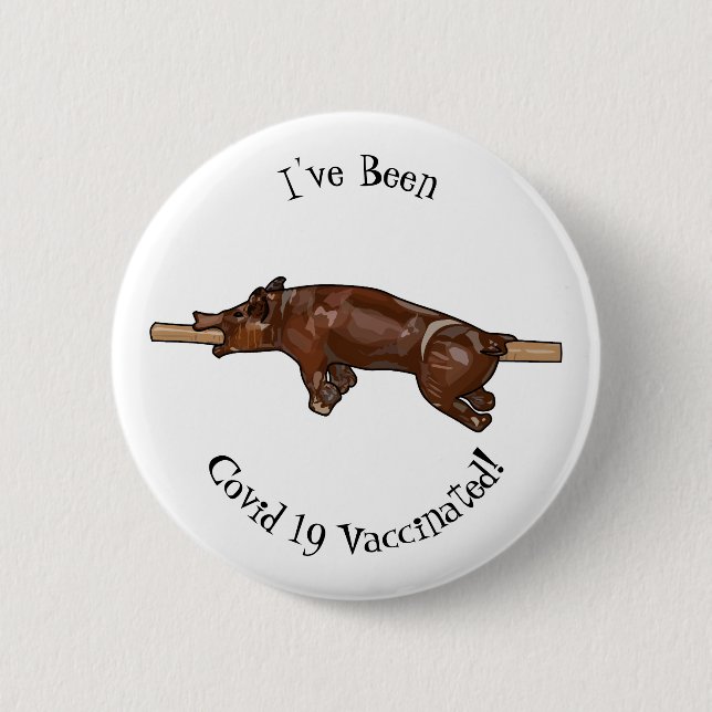 Pig roast / hog roast cartoon illustration 2 inch round button (Front)