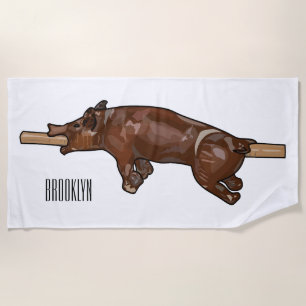 Pig roast / hog roast cartoon illustration beach towel