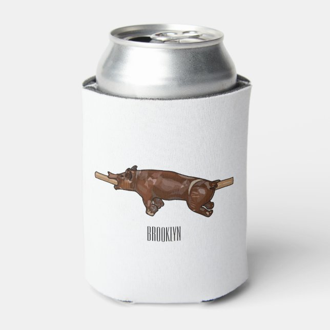 Pig roast / hog roast cartoon illustration can cooler (Can Front)
