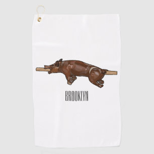 Pig roast / hog roast cartoon illustration golf towel