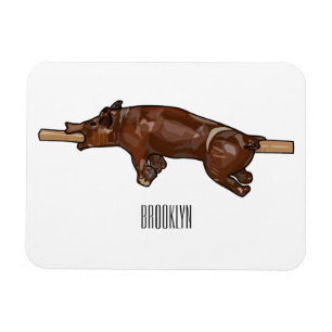 Pig roast / hog roast cartoon illustration magnet