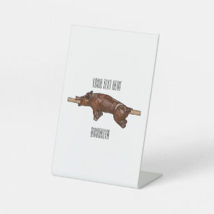 Pig roast / hog roast cartoon illustration pedestal sign