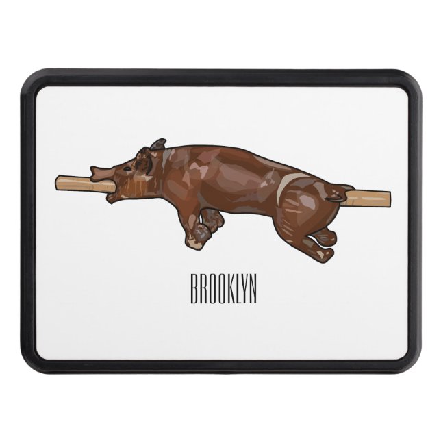 Pig roast / hog roast cartoon illustration trailer hitch cover (Front)