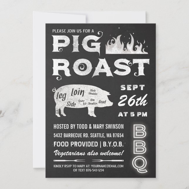 Pig Roast Invitations | BBQ Chalkboard (Front)
