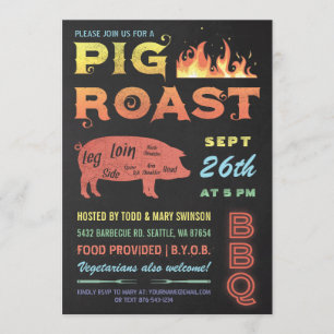 Pig Roast Invitations   BBQ Chalkboard Colour