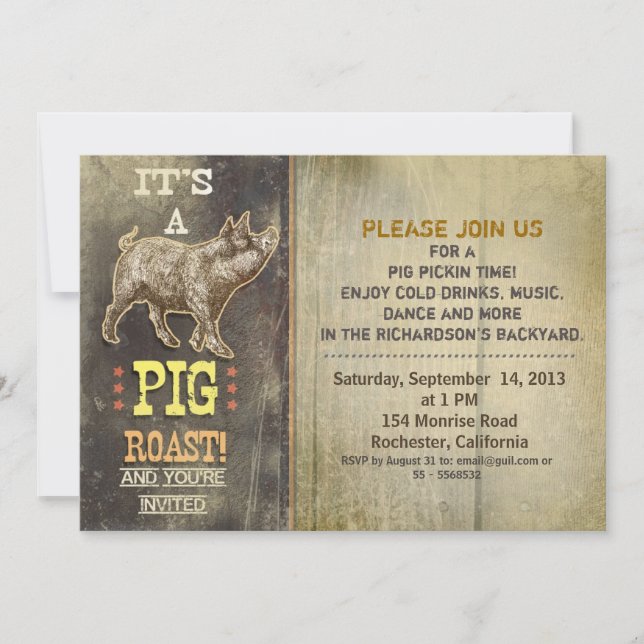 pig roast old vintage party invitations (Front)