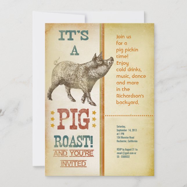 Pig Roast Party Vintage Invitations (Front)