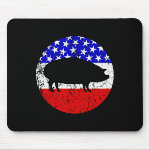 Pig Roast Retro Style Bbq Cookout American Flag Mouse Pad
