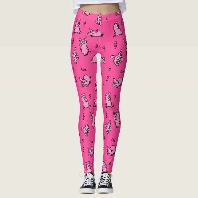 Pig rose Drôle Leggings de dessin (Devant)