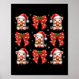 Pig Santa Christmas Coquette Bow Farm Animal Pig F Poster