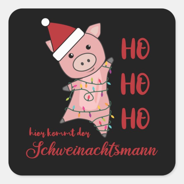 Pig Santa Pig Christmas Fairy Lights Square Sticker (Front)