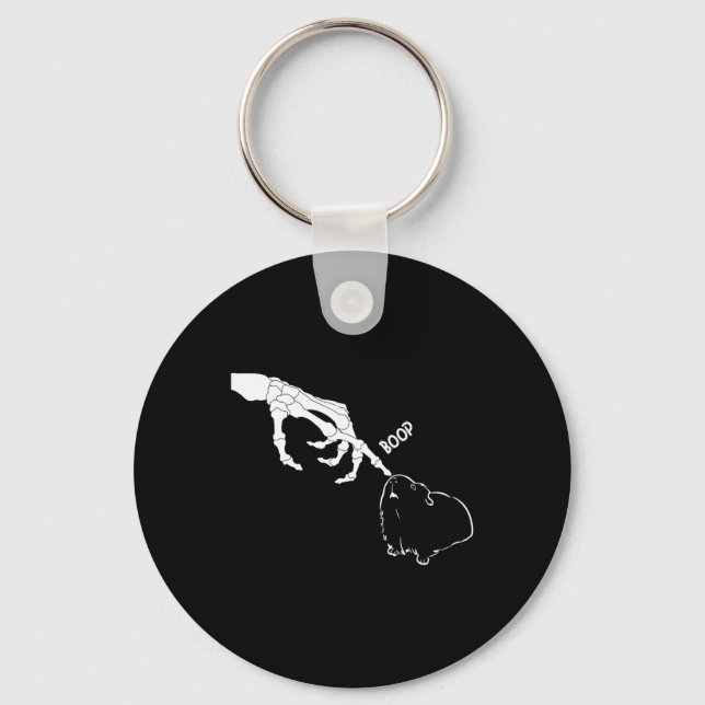 Pig Scary Skeleton Hand Boop Funny Spooky Hallowee Keychain (Front)