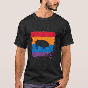 Pig Shadow Silhouette With Colourful Flag T-Shirt