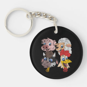 Pig Sheep Cow Chicken Kids Toddlers Funny Farm Squ Keychain