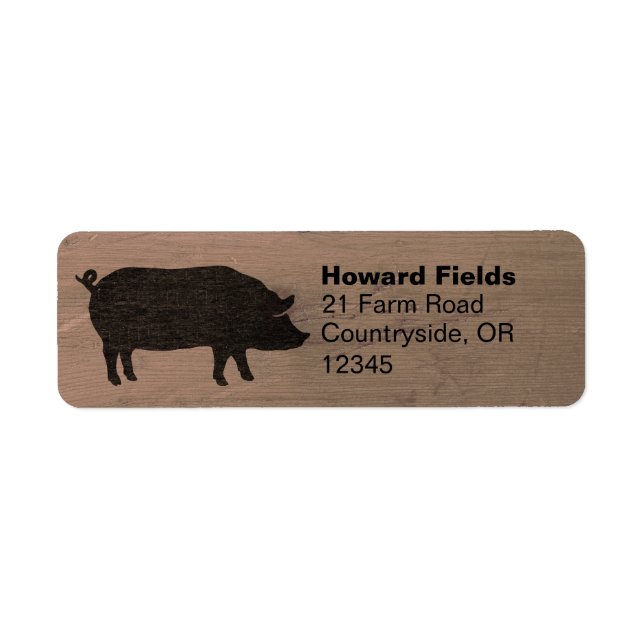Pig Silhouette Rustic Return Address Labels (Front)