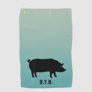 Pig Silhouette with Custom Text Golf Towel