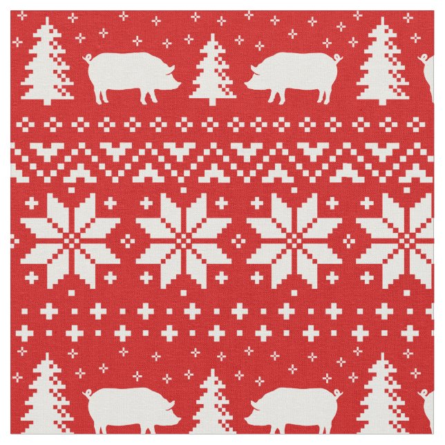 Pig Silhouettes Christmas Holiday Patterned Xmas Fabric (Close Up)