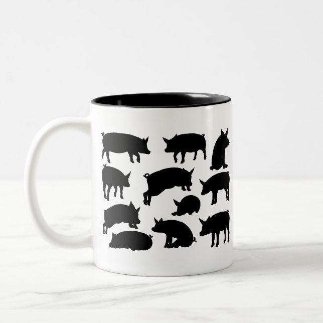 Pig Silhouettes Farm Animal Set Two-Tone Coffee Mug (Left)
