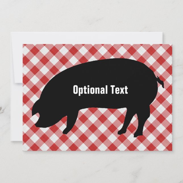 Pig Silo, Red & White Chequered Fabric - Customize Invitation (Front)