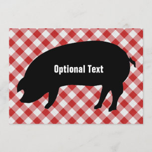 Pig Silo, Red & White Chequered Fabric - Customize Invitation