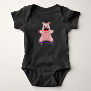 Pig Skater Skateboard Baby Bodysuit