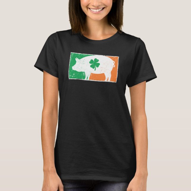 Pig St Patrick's Day Irish Flag C Distressed T-Shirt (Front)