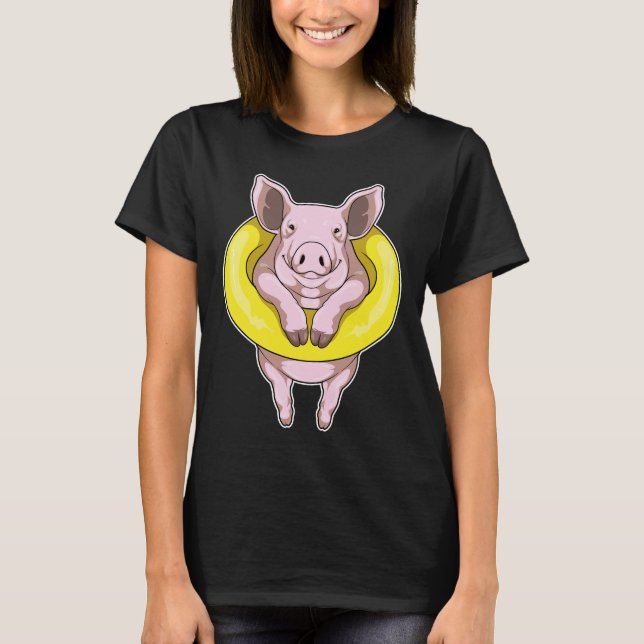 Pig Swimming Lifebuoy T-Shirt (Front)