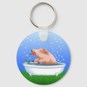 Pig Taking Bath Keychain