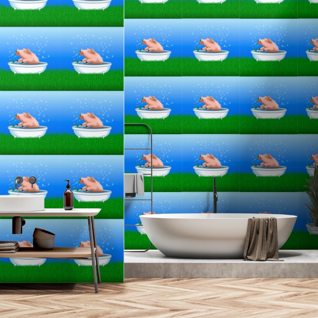 Pig Taking Bath Wallpaper (Bathroom)