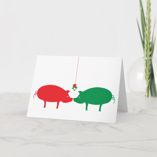 Pig Under Mistletoe Holiday Card (Front)