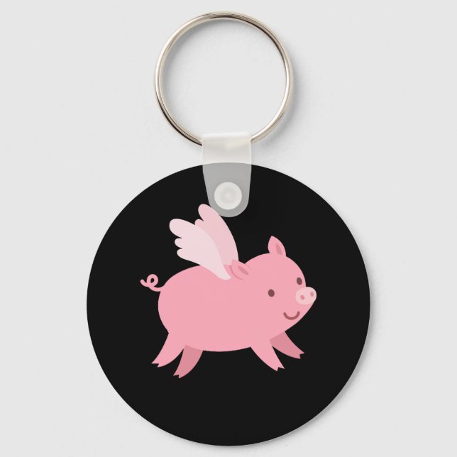 Pig Uses Wings To Fly Flying Pig Keychain (Front)