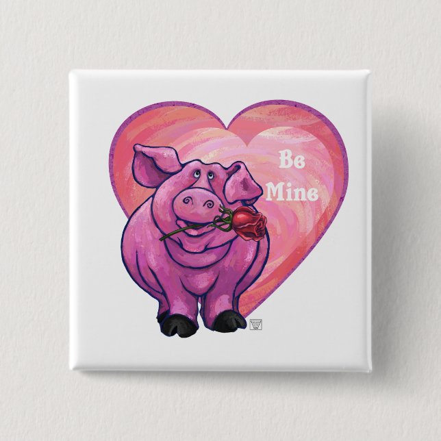 Pig Valentine's Day 2 Inch Square Button (Front)