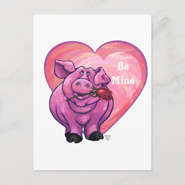 Pig Valentine's Day Holiday Postcard (Front)