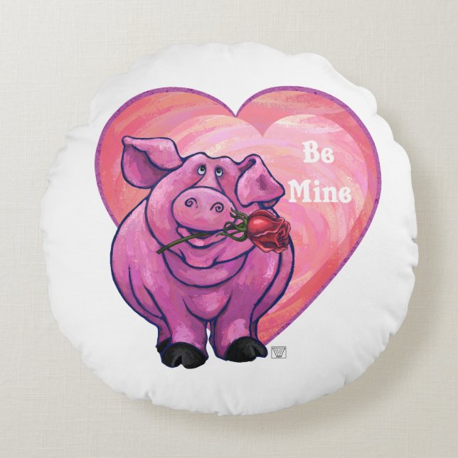 Pig Valentine's Day Round Pillow (Front)