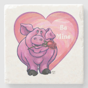 Pig Valentine's Day Stone Coaster