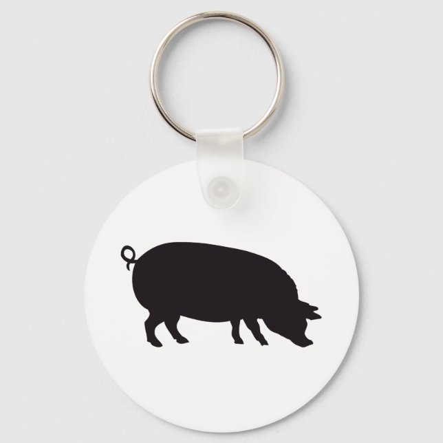 Pig Vintage Wood Engraving Keychain (Front)
