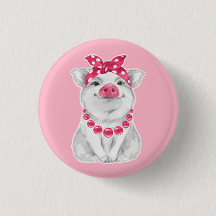 Pig wearing bandana 1 inch round button
