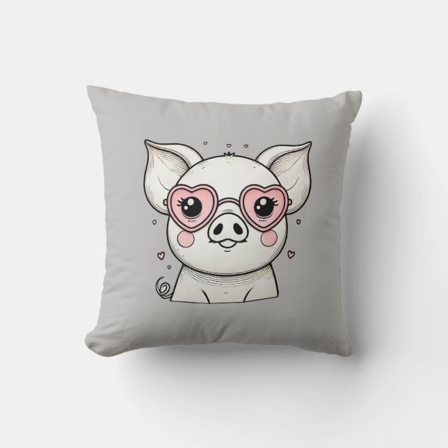 Pig Wearing Heart Shaped Sunglasses Throw Pillow (Front)