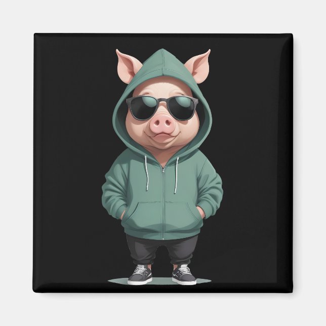 Pig Wearing Hoodie Funny Cool Animal Character  Magnet (Front)