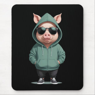 Pig Wearing Hoodie Funny Cool Animal Character  Mouse Pad