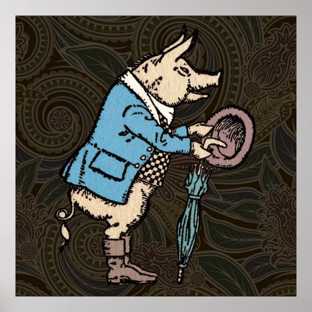 Pig Wearing Jacket Formal Antique Poster (Front)