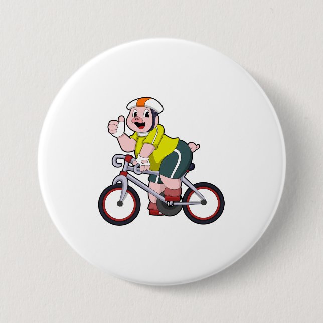 Pig with Bicycle & Helmet 3 Inch Round Button (Front)