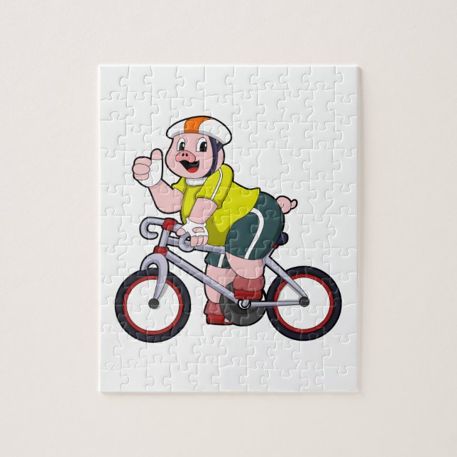 Pig with Bicycle & Helmet Jigsaw Puzzle (Vertical)